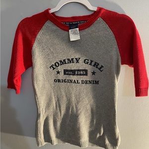 Junior’s Tommy Jeans vintage 1999 gray & red sweater,  size XS